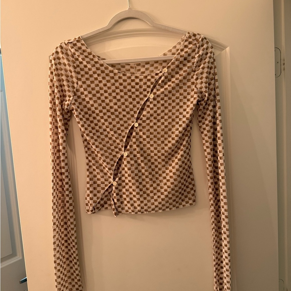 Source Unknown Brown Checkered Button Down Shirt